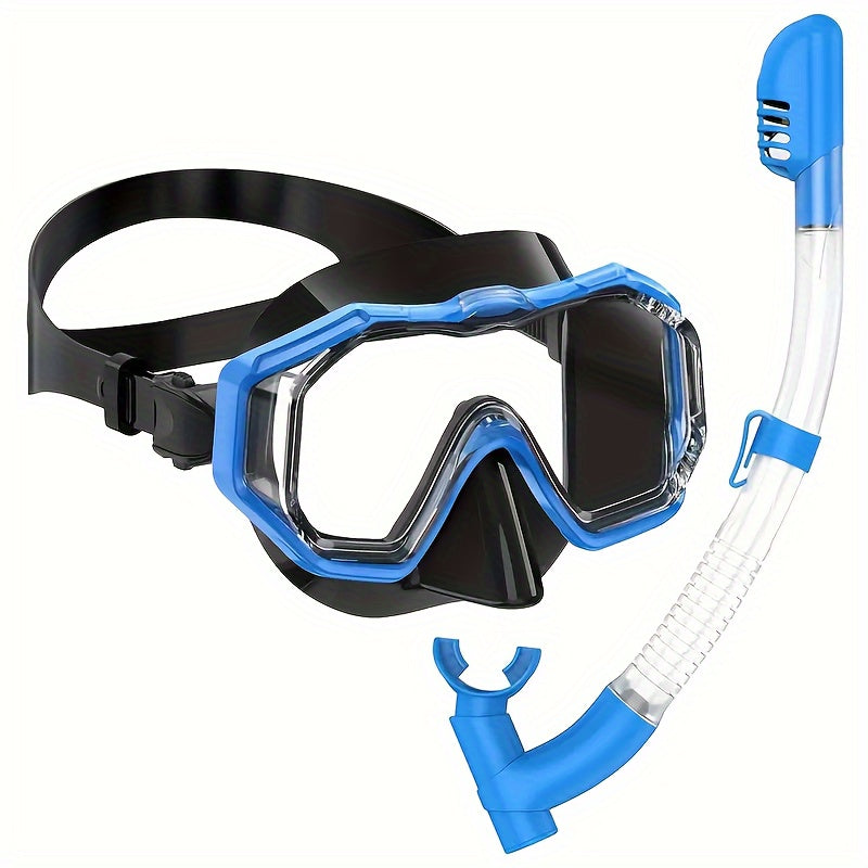 One large frame diving mask with wide vision, breathing tube, anti-fog and waterproof swimming goggles, snorkeling equipment