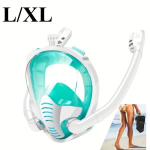 Adult double tube full face mask breathing tube mask, anti-fog and anti-leakage 180° viewing Angle diving goggles, diving swimming snorkeling equipment