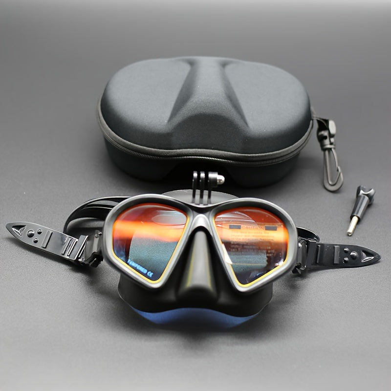 Tempered Glass Diving Mask With Storge Box, Waterproof And Anti Fog Electroplating Goggles With J-shaped Bracket For Camera