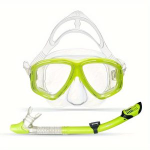 Premium Dry Top Snorkel Set - Impact hardened glass scuba mask, waterproof and fog free lenses for optimal viewing, easy to adjust shoulder strap, snorkeling gear