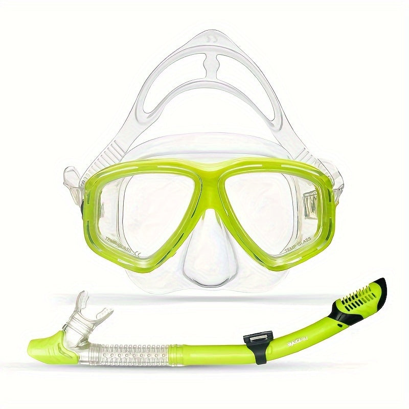 Premium Dry Top Snorkel Set - Impact hardened glass scuba mask, waterproof and fog free lenses for optimal viewing, easy to adjust shoulder strap, snorkeling gear
