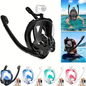 Adult double tube full face mask breathing tube mask, anti-fog and anti-leakage 180° viewing Angle diving goggles, diving swimming snorkeling equipment