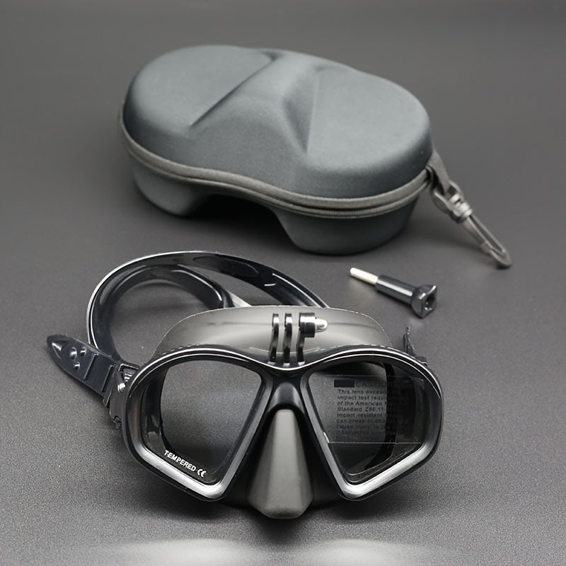 Tempered Glass Diving Mask With Storge Box, Waterproof And Anti Fog Electroplating Goggles With J-shaped Bracket For Camera