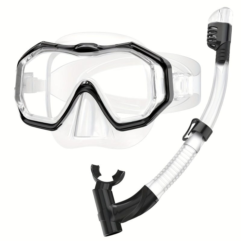 One large frame diving mask with wide vision, breathing tube, anti-fog and waterproof swimming goggles, snorkeling equipment