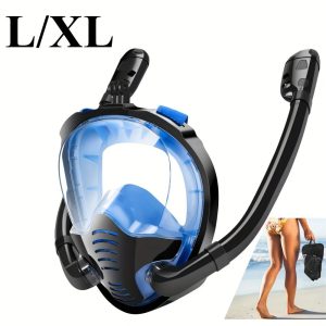 Adult double tube full face mask breathing tube mask, anti-fog and anti-leakage 180° viewing Angle diving goggles, diving swimming snorkeling equipment