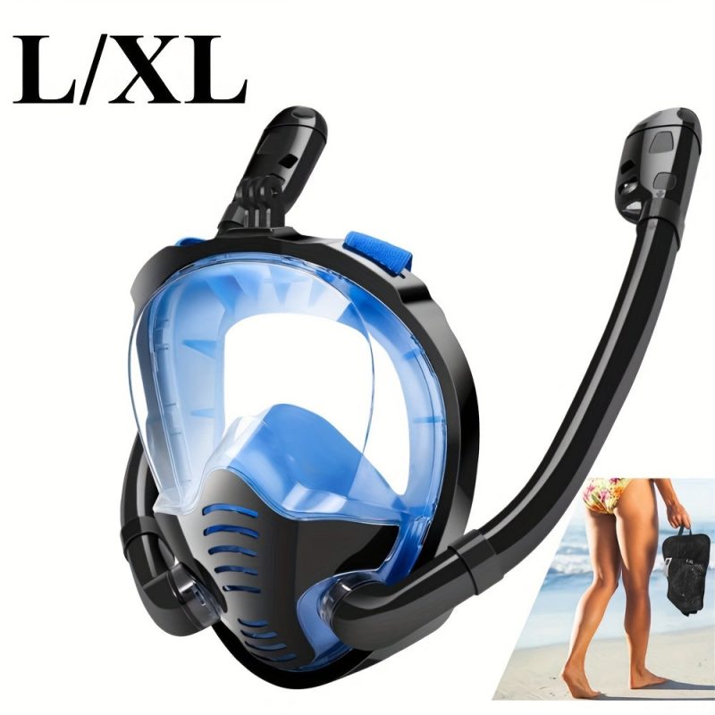 Adult double tube full face mask breathing tube mask, anti-fog and anti-leakage 180° viewing Angle diving goggles, diving swimming snorkeling equipment