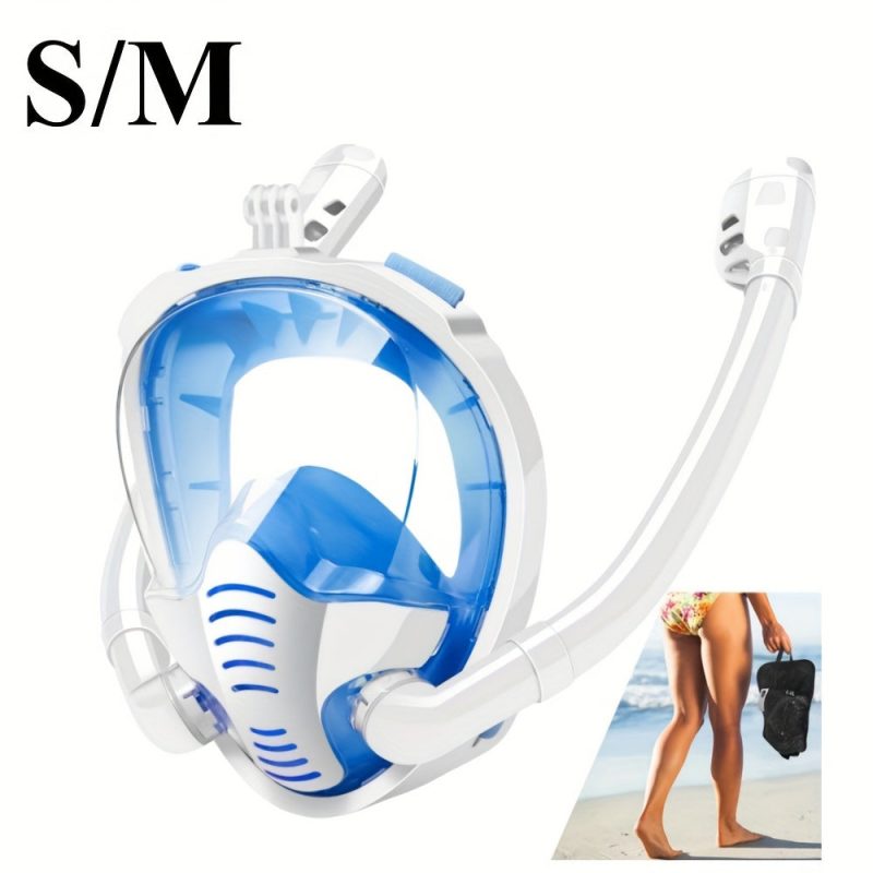 Adult double tube full face mask breathing tube mask, anti-fog and anti-leakage 180° viewing Angle diving goggles, diving swimming snorkeling equipment