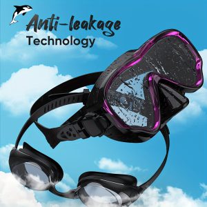 Adult swimming goggles, 180° panoramic view, anti-fog and non-leakage swimming goggles, with replaceable nose bridge, swimming gear