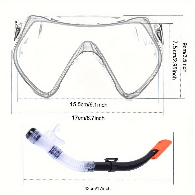 1 set of snorkeling equipment, diving goggles with snorkel, large-frame swimming goggles