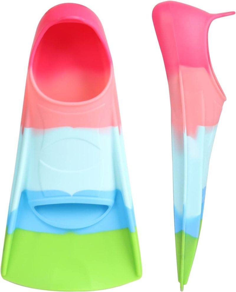 Swim Fins, Kids Swim Training Fins for Lap Swimming, Travel Size Flippers with Mesh Bag, Silicone Swimming Fins for Kids Teens Adults Women Men