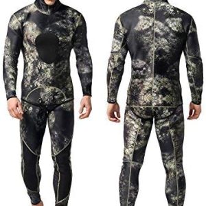 Camo Spearfishing Wetsuits Men 3mm /1.5mm Neoprene 2-Pieces Hooded Super Stretch Diving Suit