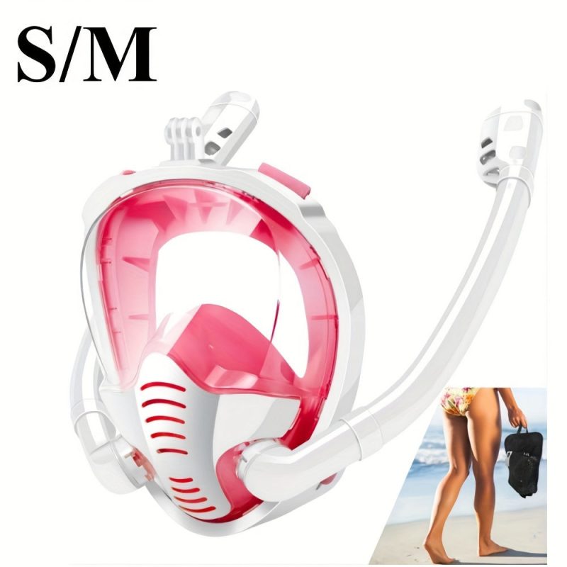 Adult double tube full face mask breathing tube mask, anti-fog and anti-leakage 180° viewing Angle diving goggles, diving swimming snorkeling equipment
