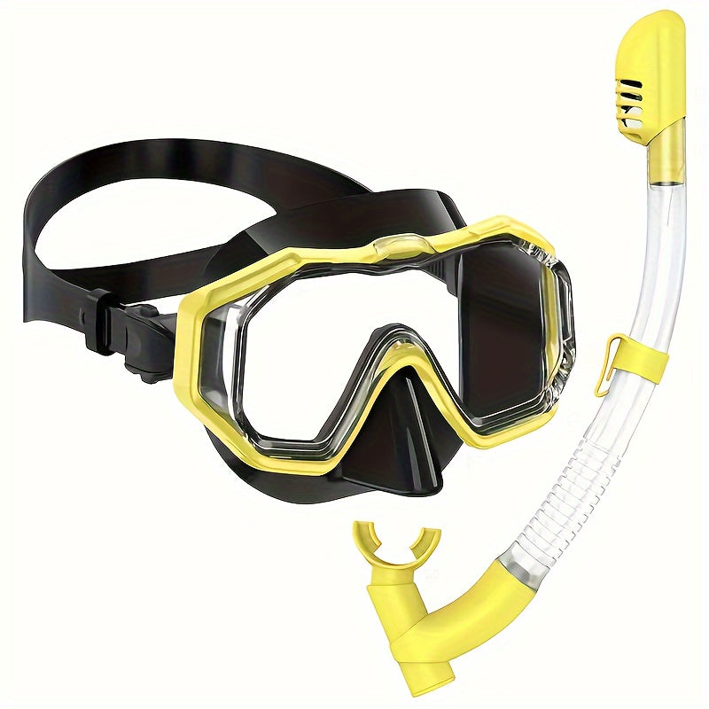 One large frame diving mask with wide vision, breathing tube, anti-fog and waterproof swimming goggles, snorkeling equipment