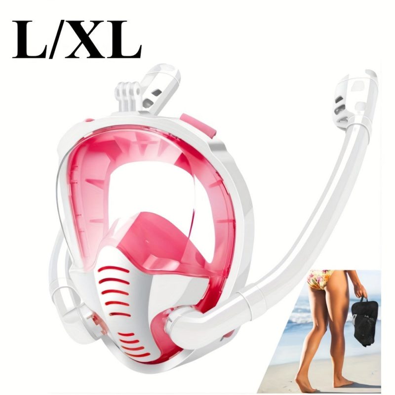 Adult double tube full face mask breathing tube mask, anti-fog and anti-leakage 180° viewing Angle diving goggles, diving swimming snorkeling equipment