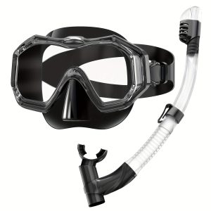 One large frame diving mask with wide vision, breathing tube, anti-fog and waterproof swimming goggles, snorkeling equipment