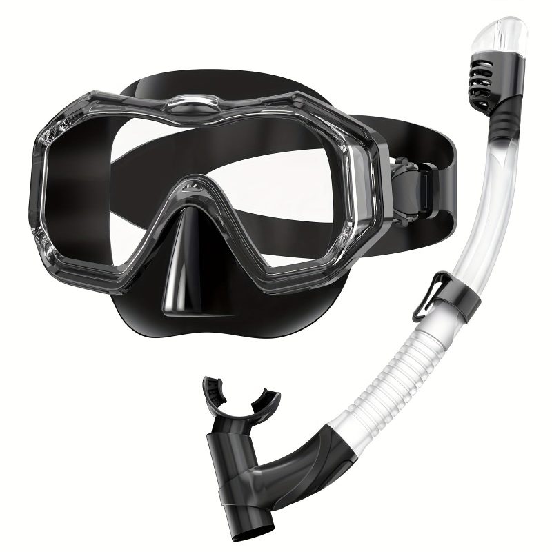 One large frame diving mask with wide vision, breathing tube, anti-fog and waterproof swimming goggles, snorkeling equipment