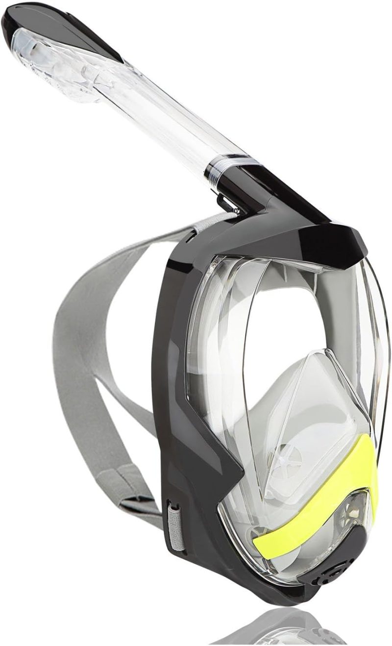 Snorkel Mask,180°View Snorkelling Gear with Panoramic Full Face Design-Sports Camera Compatible Diving Mask with Anti-Fog and Anti-Leak Technology for Adults and Kids