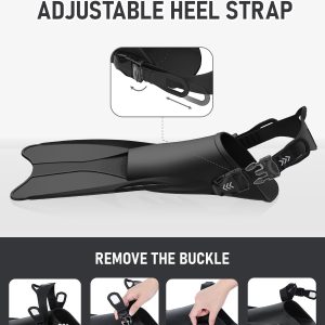 Snorkel Fins Adjustable Open Heel Fins,Dive Fins Light and Strong Thrust,Anti Slip Design Swim Fins,Travel Size Short Snorkeling Flippers,Swim Flippers for Adult Women Men.