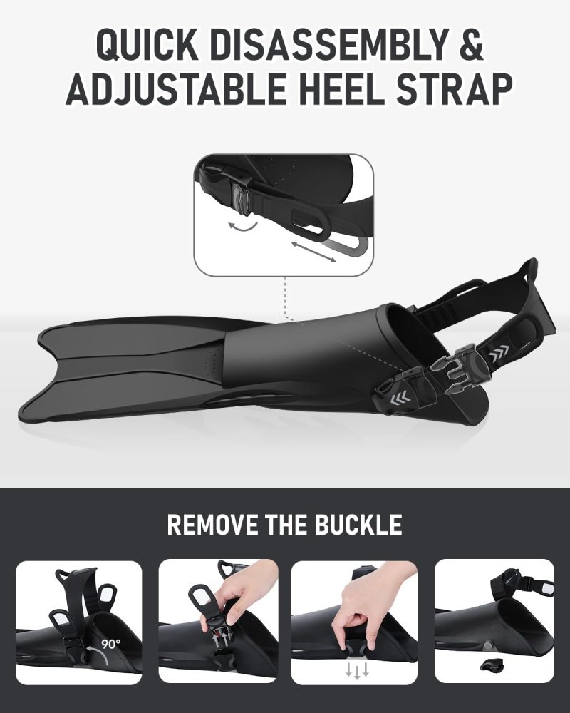 Snorkel Fins Adjustable Open Heel Fins,Dive Fins Light and Strong Thrust,Anti Slip Design Swim Fins,Travel Size Short Snorkeling Flippers,Swim Flippers for Adult Women Men.
