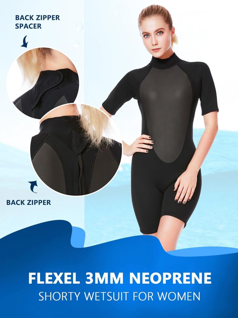 Shorty Wetsuit Women 2mm 3mm, Wet Suits for Mens in Cold Water, Neoprene Scuba Diving Suit for Surfing Swimming Snorkeling