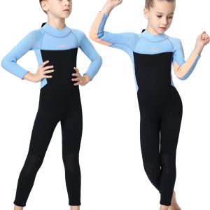 Kids Wetsuit for Girls 3/2mm CR Neoprene Thermal Diving Suits Back Zip UV Protection Full Wetsuit for Swimming Diving Surfing Snorkeling