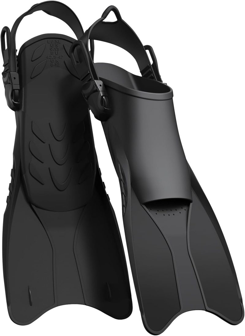 Snorkel Fins Adjustable Open Heel Fins,Dive Fins Light and Strong Thrust,Anti Slip Design Swim Fins,Travel Size Short Snorkeling Flippers,Swim Flippers for Adult Women Men.