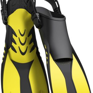 Snorkel Fins Adjustable Open Heel Fins,Dive Fins Light and Strong Thrust,Anti Slip Design Swim Fins,Travel Size Short Snorkeling Flippers,Swim Flippers for Adult Women Men.