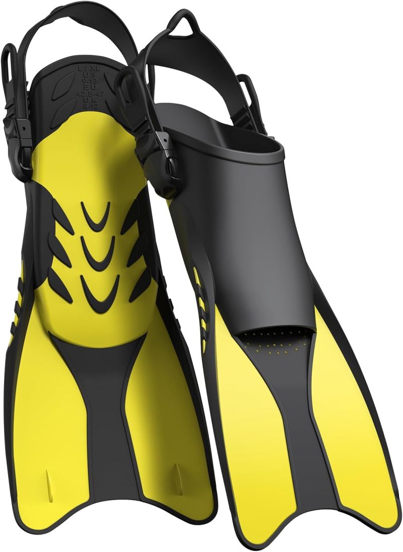 Snorkel Fins Adjustable Open Heel Fins,Dive Fins Light and Strong Thrust,Anti Slip Design Swim Fins,Travel Size Short Snorkeling Flippers,Swim Flippers for Adult Women Men.