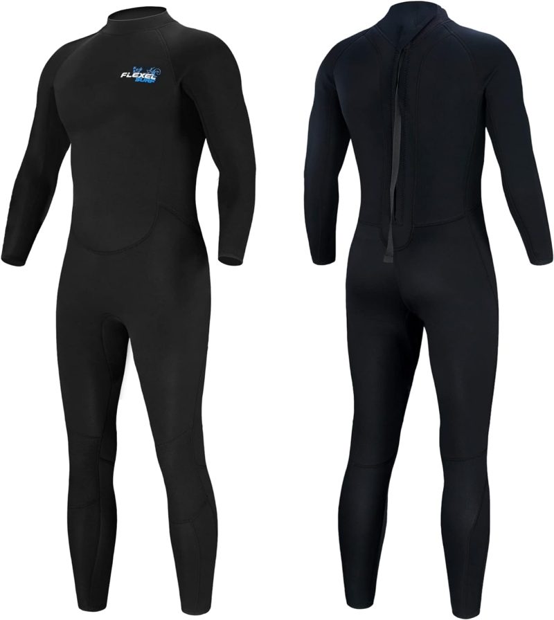 Full Body Wetsuit Men and Women 3mm Neoprene Keep Warm Back Zipper for Diving Surfing Snorkeling Kayaking Water Sports