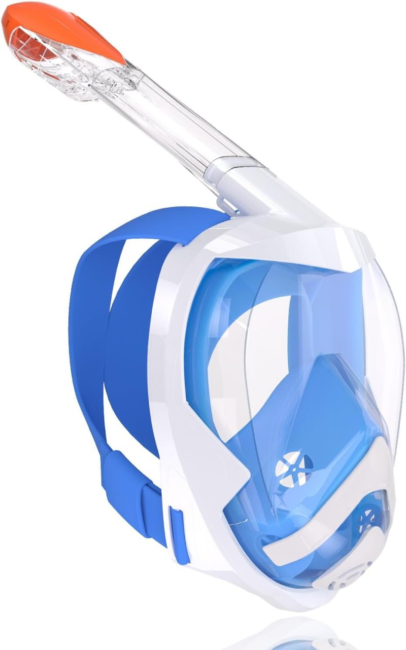 Snorkel Mask,180°View Snorkelling Gear with Panoramic Full Face Design-Sports Camera Compatible Diving Mask with Anti-Fog and Anti-Leak Technology for Adults and Kids