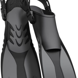 Snorkel Fins Adjustable Open Heel Fins,Dive Fins Light and Strong Thrust,Anti Slip Design Swim Fins,Travel Size Short Snorkeling Flippers,Swim Flippers for Adult Women Men.