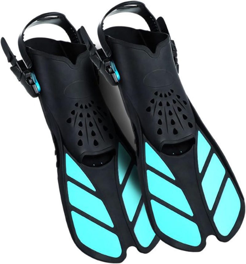 Snorkel Fins, Adjustable Buckles Open Heel Swim Flippers, Snorkeling Gear Flippers, Travel Size Short Swim Fins for Snorkeling Diving Swimming Adult Men Womens