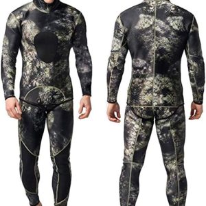 Camo Spearfishing Wetsuits Men 3mm /1.5mm Neoprene 2-Pieces Hooded Super Stretch Diving Suit