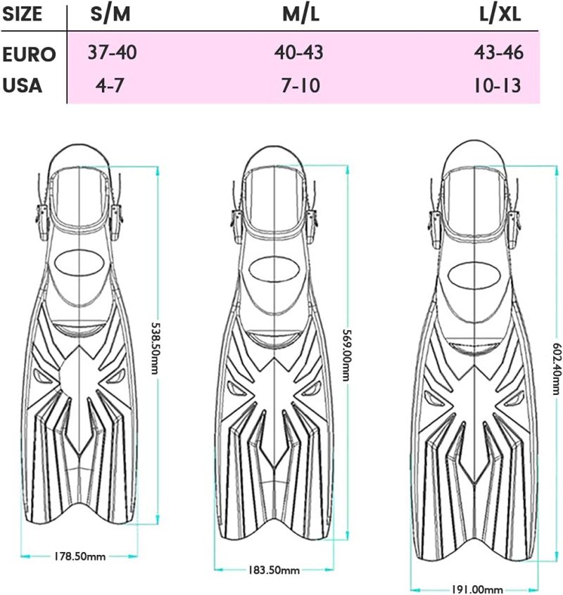 Diving Flippers Scuba Fins Available for Men & Women Snorkel Flippers with Open Heels Long Swimming Fins with Adjustable Straps for Adults
