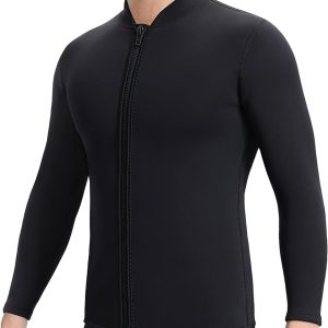 Women Wetsuit Top Swim Jacket Mens Youth Wet Suit Shirt 2mm Neoprene Thermal Swimsuit Front Zip Long Sleeve Cold Water Keep Warm Snorkeling Diving Surfing