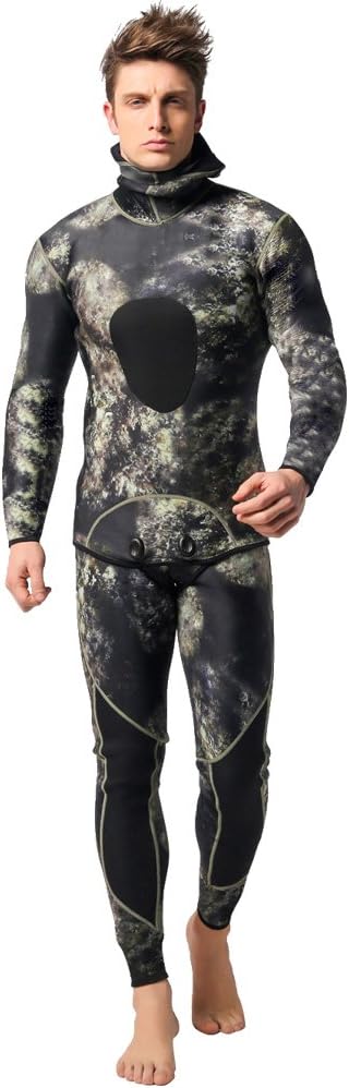 Camo Spearfishing Wetsuits Men 3mm /1.5mm Neoprene 2-Pieces Hooded Super Stretch Diving Suit