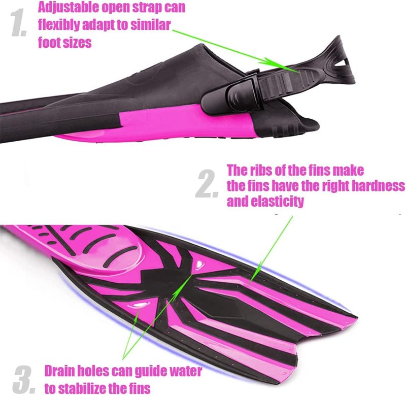 Diving Flippers Scuba Fins Available for Men & Women Snorkel Flippers with Open Heels Long Swimming Fins with Adjustable Straps for Adults