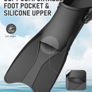 Snorkel Fins Adjustable Open Heel Fins,Dive Fins Light and Strong Thrust,Anti Slip Design Swim Fins,Travel Size Short Snorkeling Flippers,Swim Flippers for Adult Women Men.