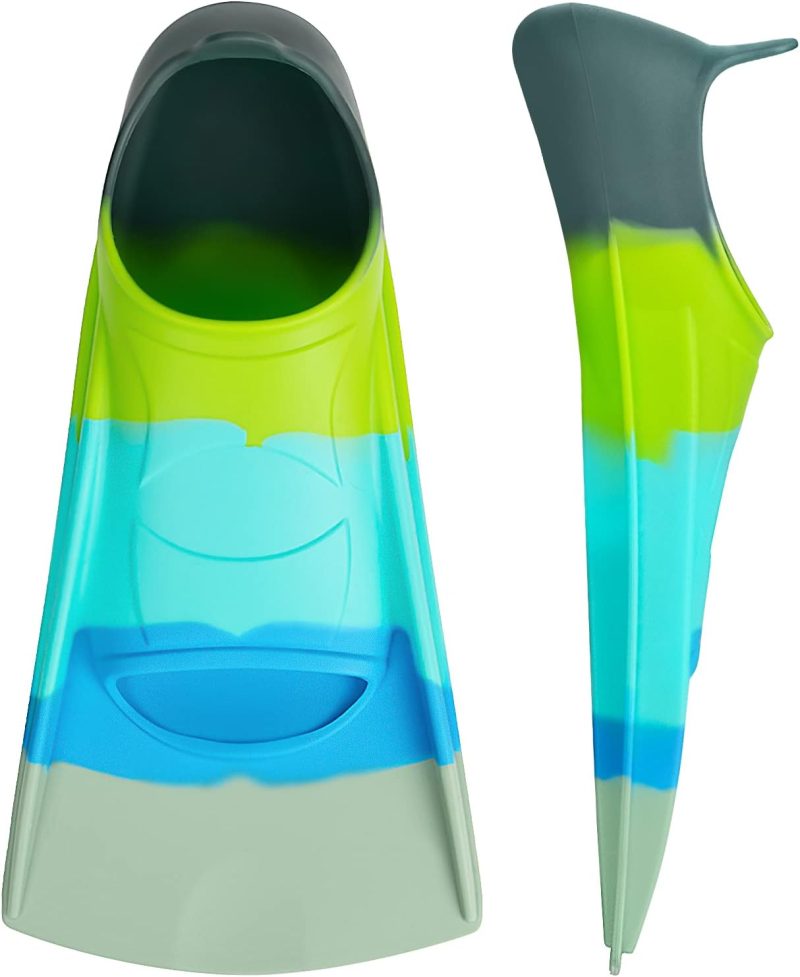 Swim Fins, Kids Swim Training Fins for Lap Swimming, Travel Size Flippers with Mesh Bag, Silicone Swimming Fins for Kids Teens Adults Women Men