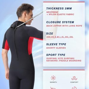 Shorty Wetsuit Men and Women,2mm Neoprene Short Sleeves Wet Suits Back Zip, 1.5mm Shorty Surf Suit Keep Warm in Cold Water for Snorkeling Kayaking Boarding
