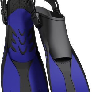 Snorkel Fins Adjustable Open Heel Fins,Dive Fins Light and Strong Thrust,Anti Slip Design Swim Fins,Travel Size Short Snorkeling Flippers,Swim Flippers for Adult Women Men.