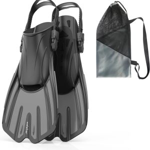61YcheyYS-L._AC_SL1500 Swim Fins, Snorkel Fins with Adjustable Open Heel for Snorkeling, Diving, Swimming, Travel Size Snorkel Fins for Adult Men Women