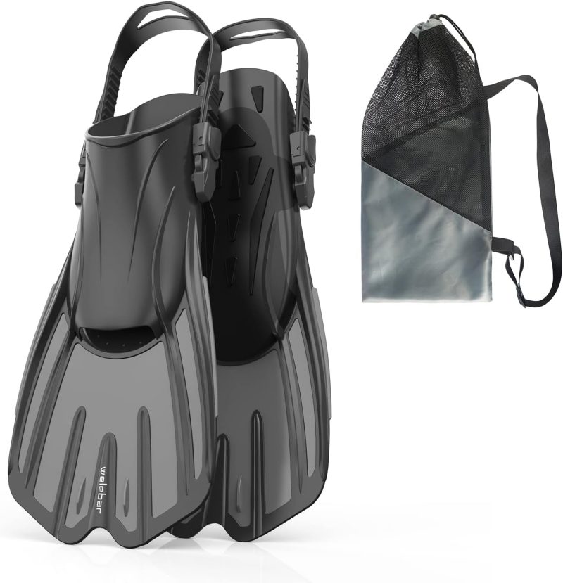 Swim Fins, Snorkel Fins with Adjustable Open Heel for Snorkeling, Diving, Swimming, Travel Size Snorkel Fins for Adult Men Women