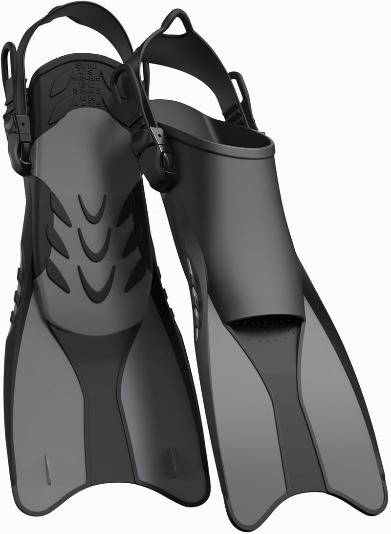Snorkel Fins Adjustable Open Heel Fins,Dive Fins Light and Strong Thrust,Anti Slip Design Swim Fins,Travel Size Short Snorkeling Flippers,Swim Flippers for Adult Women Men.