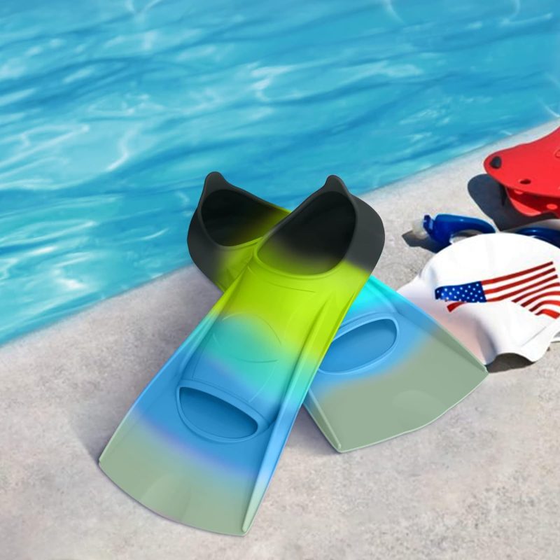 Swim Fins, Kids Swim Training Fins for Lap Swimming, Travel Size Flippers with Mesh Bag, Silicone Swimming Fins for Kids Teens Adults Women Men