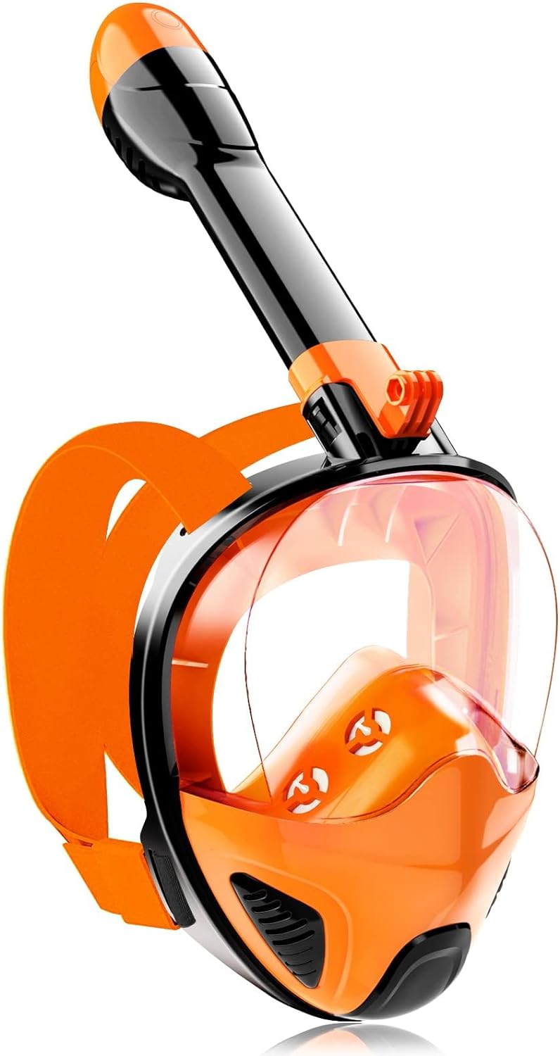 Full Face Snorkel Mask for Adults Teen, Snorkeling Gear with Detachable Camera Mount,Panoramic 180° View, Anti-Fog Anti-Leak Snorkling Set for Man and Women