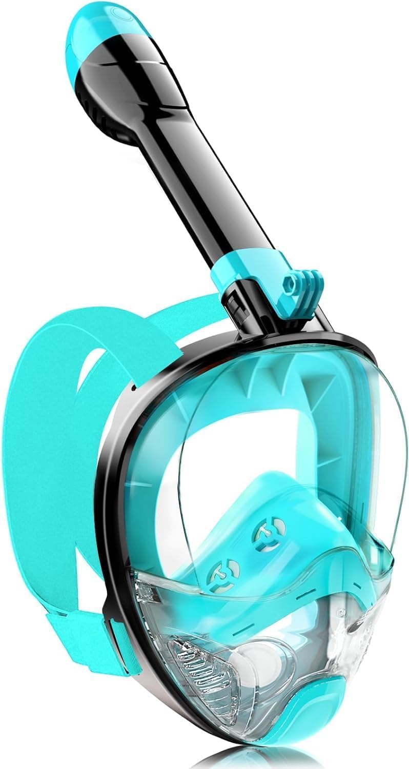Full Face Snorkel Mask for Adults Teen, Snorkeling Gear with Detachable Camera Mount,Panoramic 180° View, Anti-Fog Anti-Leak Snorkling Set for Man and Women