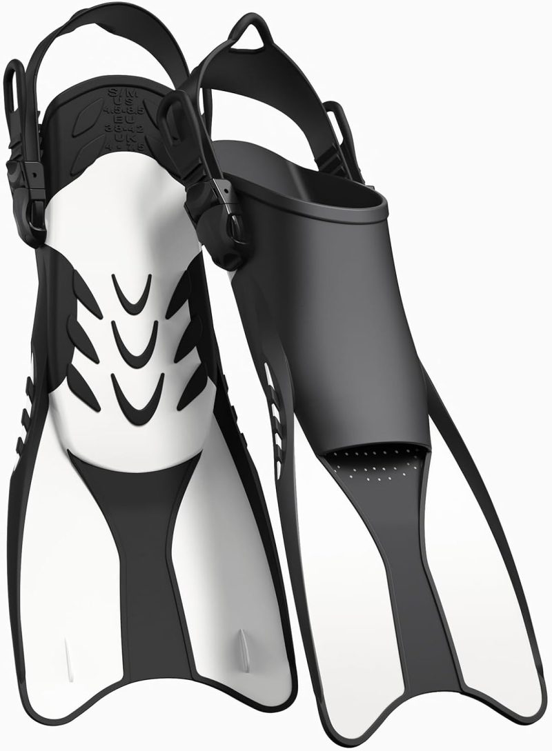 Snorkel Fins Adjustable Open Heel Fins,Dive Fins Light and Strong Thrust,Anti Slip Design Swim Fins,Travel Size Short Snorkeling Flippers,Swim Flippers for Adult Women Men.