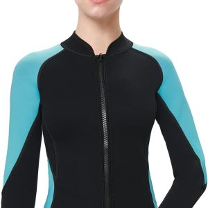 Wetsuit Top Women 2mm Neoprene Jacket, Long Sleeves Front Zipper Ladies Wet Suit 1.5mm for Surfing Diving Swimming Snorkeling Kayaking