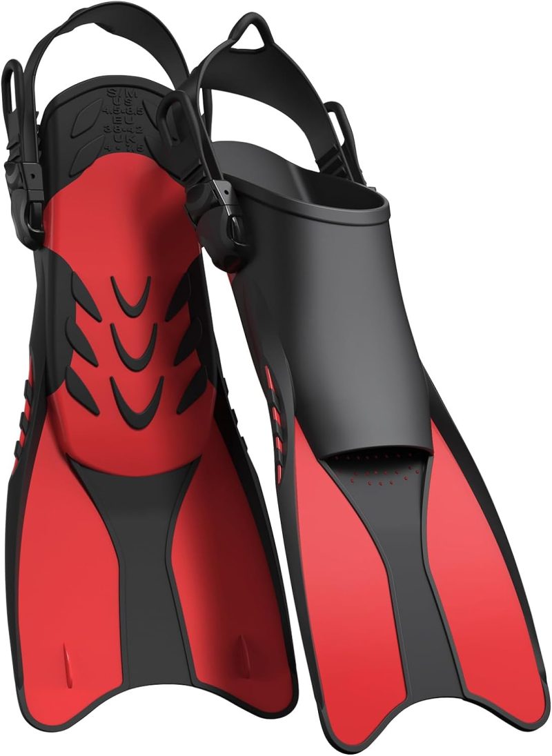 Snorkel Fins Adjustable Open Heel Fins,Dive Fins Light and Strong Thrust,Anti Slip Design Swim Fins,Travel Size Short Snorkeling Flippers,Swim Flippers for Adult Women Men.